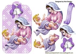 Mary with Baby Jesus and Pretty Bell on Lace Tag