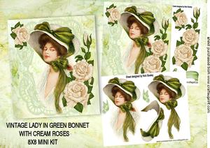 Vintage Lady in Bonnet & Cream Roses 8x8 Mini Kit