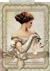 Vintage Lady with Rose in Bow Frame A4