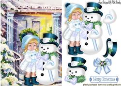 Little Girl in the Snow with Snowman