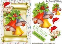 Christmas Bells on a Scroll with Robin
