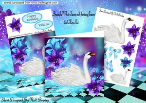 Beautiful White Swan with Fantasy Flowers 8x8 Mini Kit