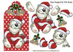 Little White Bear in Santa Hat on a Tag