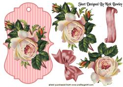 Pretty Pink Rose on Striped Tag with Bow