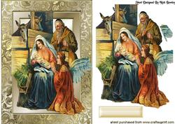 Mary with Baby Jesus in Stable in Gold Frame