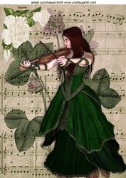 Vintage Lady with Violin on Music Sheet A4