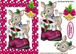 Little Deer in Pink Snow Frame with Bells