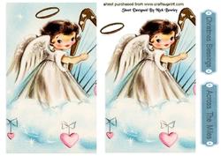 Pretty Vintage Angel with Harp on a Cloud