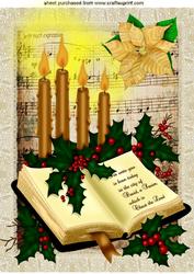 Gold Candle with Holly and Poinsettia A4