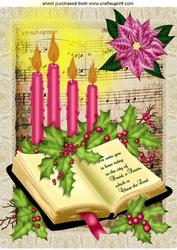 Pink Candle with Holly and Poinsettia A4