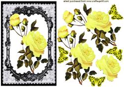 Beautiful Yellow Roses in Black Lace Frame