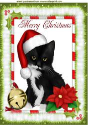 Lovely Black Kitty in Red Santa Hat A4