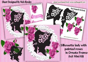 Pretty Silhouette Lady with Painted Rose 8x8 Mini Kit