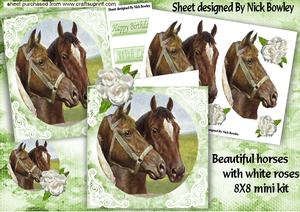 Beautiful Horses with White Roses 8x8 Mini Kit
