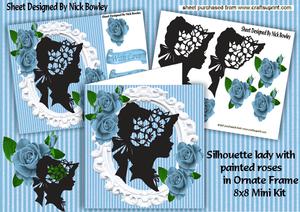 Pretty Silhouette Lady with Painted Blue Rose 8x8 Mini Kit