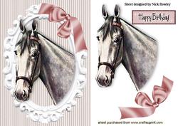 Pretty Grey Horse with Bow in Ornate Frame