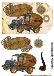 Steampunk Beer Wagon with Pipe on a Tag
