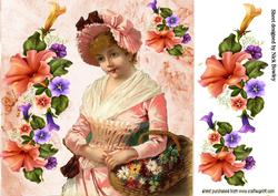 Vintage Flower Lady in Pink 8x8 Card