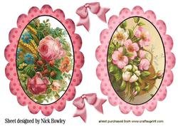 Pretty Pink Floral Flowers in Scalloped Frames