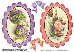 Lilac and Peach Flowers in Scalloped Frames
