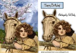 Vintage Girl with Horse with Blossoms