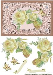 Beautiful Cream Roses on Ecru Lace and Pretty Background