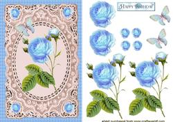 Beautiful Pale Blue Roses on Ecru Lace