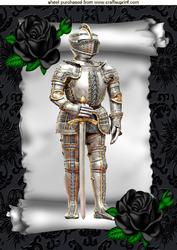 Knight in Armour on a Scroll with Black Roses A4