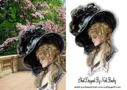 Vintage Lady in Big Hat in Pretty Garden