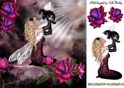 Fantasy Faerie with Kitten and Beautiful Roses 8x8