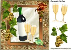 Wine with Grapes and Little Bird 8x8