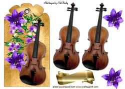 Violin with Cascading Flowers on a Tag