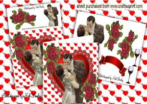 The Kiss, Vintage Couple on a Heart with Roses 8x8 Mini Kit