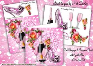 Pink Champagne with Roses and Sparkle Shoe 8x8 Mini Kit