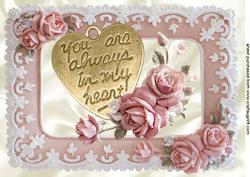 Gold Heart with Pretty Pink Roses in Lace Frame A4