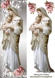 Mother and Child with Lamb, Pink Rose Tall Dl