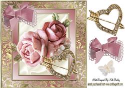 Heart Brooch with Arrow in Pink Rose Frame 8x8