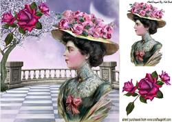 Pretty Vintage Lady with Roses in the Garden 8x8