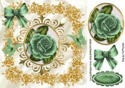 Green Rose in Gold Rose Frame with Bow 8x8