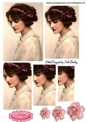 Pretty Vintage Lady with Pink Roses Pyramids