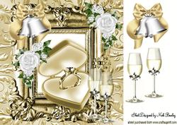 Gold Sparkler with Gold Bells and Champagne 8x8