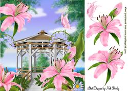 Flower Gazebo with Pink Lillies and Butterfly