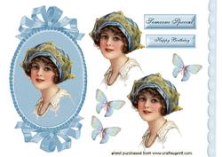 Pretty Vintage Girl in Blue in Oval Frame