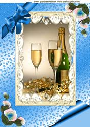 Lovely Bottle of Champagne on Blue Starry Background