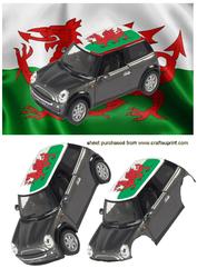 Welsh Mini Cooper Decoupage on Welsh Flag