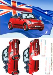 Sporty Mini Cooper on Australian Flag