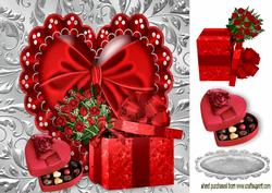 Chocolates and Roses and Red Satin Heart 8x8