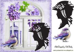 Silhouette Lady with Window and Purple Bird 8x8