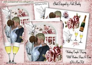 Kissing Wedding Couple with Pink Roses & Window 8x8 Mini Kit