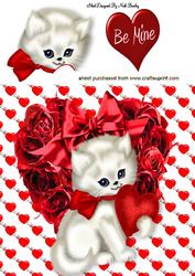 White Kitty on Roses Heart with Bow 8x8